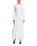 Lulchin Long-Sleeve Belted Maxi Dress, Ivory