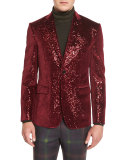 Sequined Two-Button Sport Coat, Burgundy