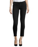 Looker Ankle Skinny Jeans with Frayed Hem, Blackbird