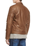 Leather Asymmetrical-Zip Moto Jacket, Chestnut