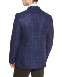 Windowpane Two-Button Sport Coat, Navy/Green