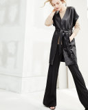 Short-Sleeve Leather Kimono Topper Jacket, Black
