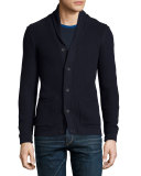 Avery Shawl-Collar Textured Cardigan, Navy