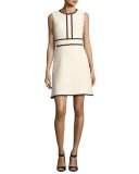 sleeveless scalloped tweed dress, beige