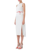 Sleeveless Plisse-Back Sheath Dress, Anemone