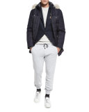 Mixed-Media Quilted Parka w/Fur-Trim Hood, Navy