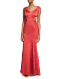 Cap-Sleeve V-Neck Mermaid Gown 