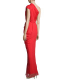 One-Shoulder Pleated Gown