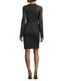 Leopard-Lace Sheath Dress, Black