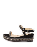 Cataclou Studded Red Sole Demi-Wedge Sandal, Black/Dark Gunmetal