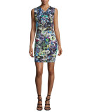 Astro-Garden Sleeveless Sheath Dress, White/Multi