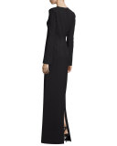 Clint Bell-Sleeve Column Gown, Black