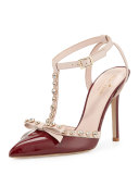 lydia studded patent pump, red chestnut/petal pink