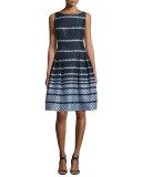 Sleeveless Scalloped Jacquard Fit & Flare Dress
