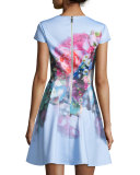 Bowkay Floral Fit & Flare Dress, Pale Blue