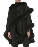 Fox Fur-Trimmed Cashmere U-Cape, Black