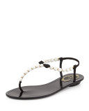 Pearly & Crystal Thong Sandal, Black