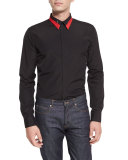 Metal Star & Stripe-Collar Woven Shirt, Black