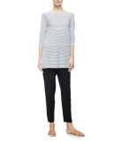 Organic Linen Skinny-Striped Top, White/Black
