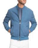 Leather Bomber Jacket, Blue