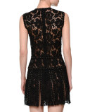 Sleeveless Embellished Lace Mini Dress, Black