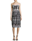 Strapless Floral Embroidered Dress, Gray 