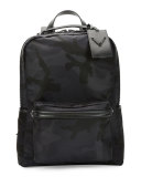 Tonal Camo-Print Nylon Backpack, Black