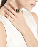 Ornate Mother-of-Pearl Ring with Crystal Quartz Over Pink Sapphire & Tourmaline