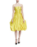 Strapless Bubble-Skirt Cocktail Dress, Bright Yellow