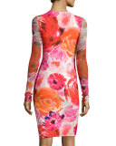 Long-Sleeve Floral-Print Body-Conscious Dress 