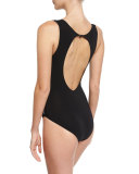 Mesh-Insert High-Neck One-Piece Swimsuit, Black
