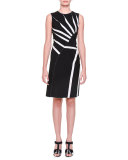 Asymmetric Sunburst-Inset Dress, Black/Mist/Gray
