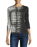 Superfine Skyfall Cashmere Crewneck Sweater, White/Black
