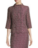 Check Matelassé 3/4-Sleeve Jacket, Navy/Multi