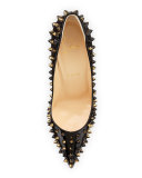 Follies Spiked Patent Red Sole Pump, Black/Demi Lune 