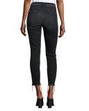 High-Waist Ankle Distressed Skinny Jeans, Black