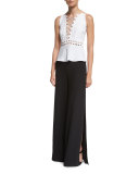 Sleeveless Lace-Up Top w/ Cutouts, White