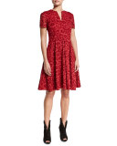 Short-Sleeve Floral-Lace Dress, Parade Red