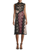 Sleeveless Colorblock Lace Midi Dress, Black/Multicolor