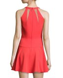 Halter Mesh-Inset Fit & Flare Cocktail Dress 