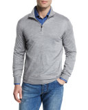 Cashmere-Blend Half-Zip Pullover Sweater, Light Gray