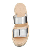 Metallic Two-Band Espadrille Slide, Argento