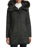 Hooded Ponte-Trim Parka, Nero