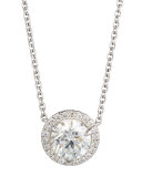 18k White Gold Diamond Solitaire Pendant Necklace with Pave Halo, 1.03ctw G/SI2