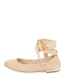 Fallon Lace-Up Ballerina Flat, Beige