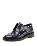 Studded Wing-Tip Derby Loafer, Bleu Obscur