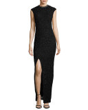 Quinn Hand-Embellished Front-Slit Gown, Black
