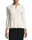 Lace-Sleeve Peplum Cardigan, Vanilla