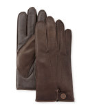 3-Point Leather Smart Gloves w/Faux-Fur Lining