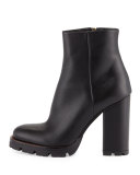 Leather Chunky-Heel Ankle Boot, Black (Nero)